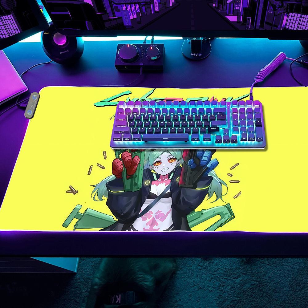 Mouse Pad Extended Rgb - RGB LED Cyberpunk Anime Girl Large