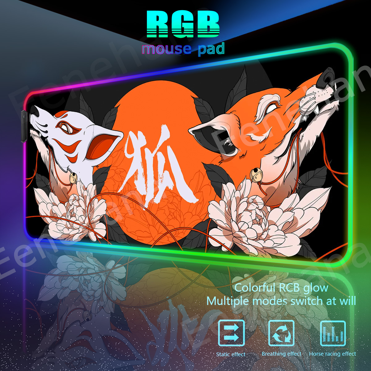 Mouse Pad Extended Rgb - RGB Nine-tailed Fox Japanese Mat Art